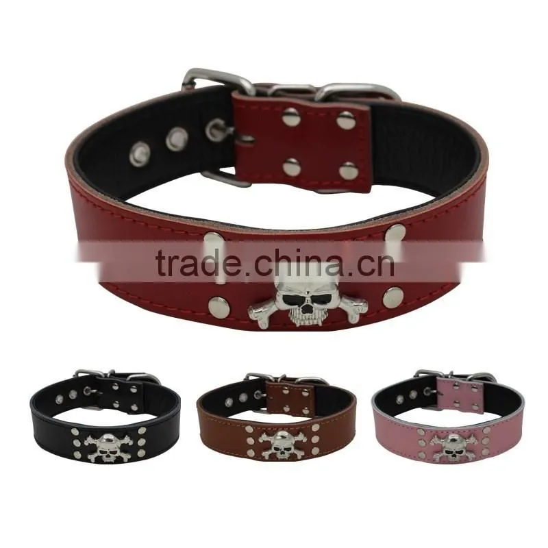 Wholesale skulls decorate real cowhide pet collars rivet dog collar