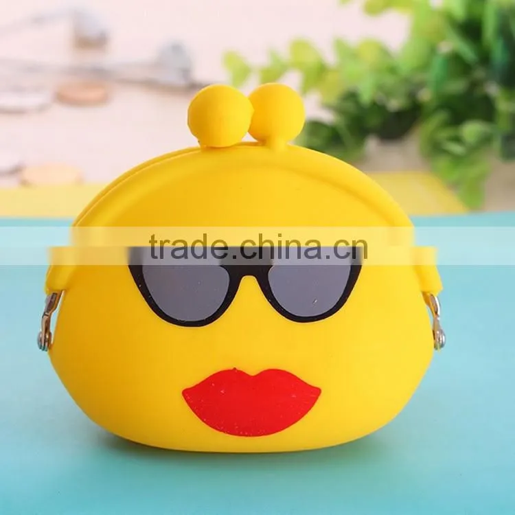 Wholesale Small Silicone Rubber Clip Coin Bag Emoji Purse