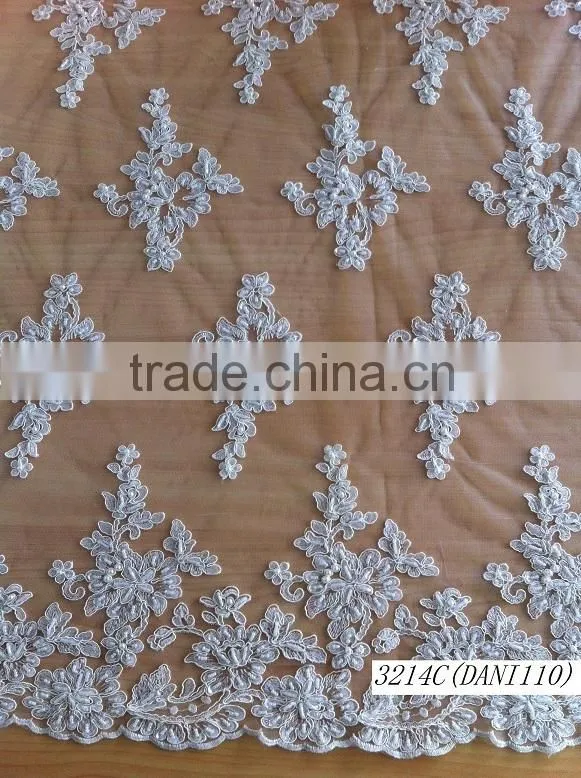 White bridal embroidered tulle lace fabric