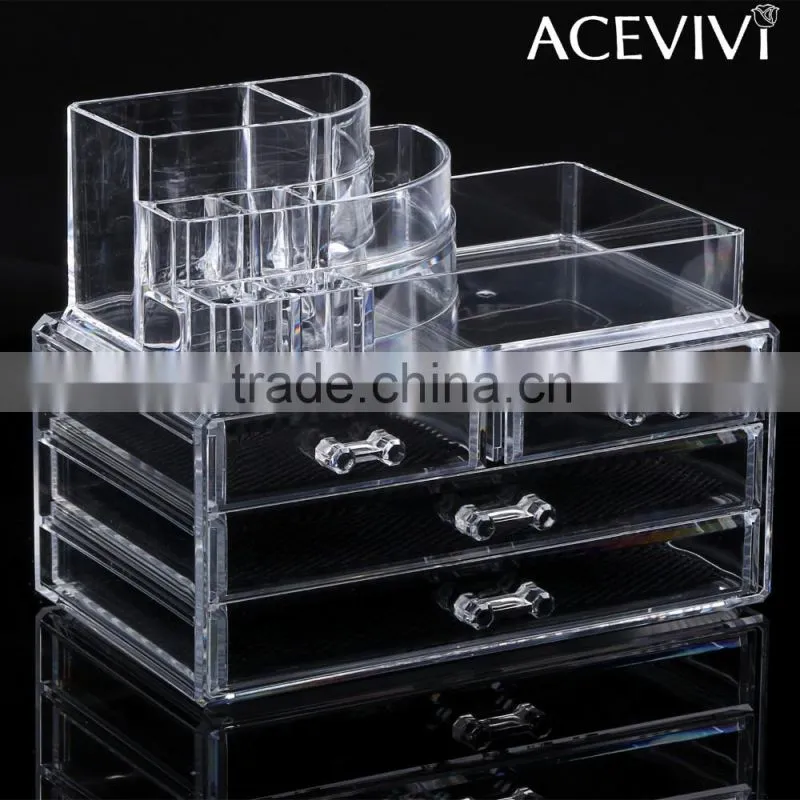 New ACEVIVI Acrylic Clear Makeup Cosmetic Drawers Grids 2 Tiers Display Desktop Home Storage Cosmetics Containers OS004876