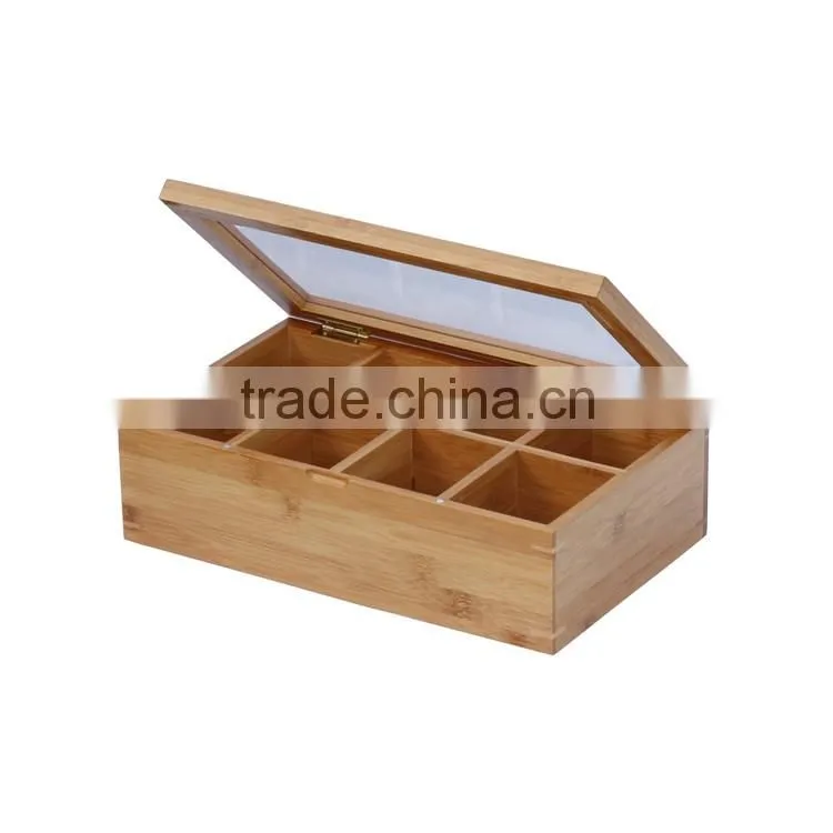 BSCI certificated wooden tea box with glass top