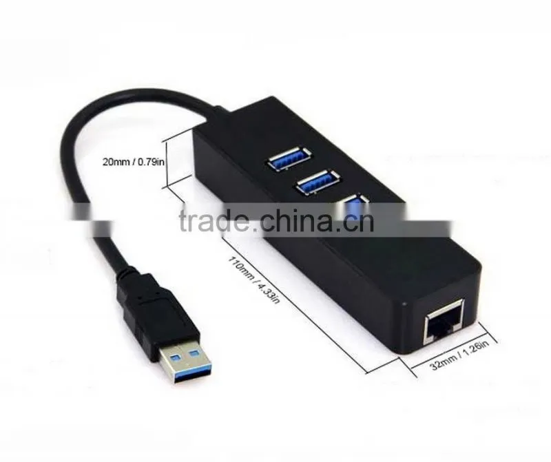 New Plastic USB 3.0 3 Port ethernet hub adaptor
