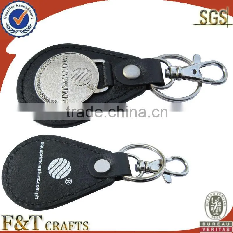Leather customized logo personalized double keyrings keychain