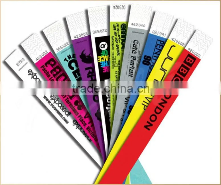 Nightclub custom give away tyvek paper wristbands/bracelets