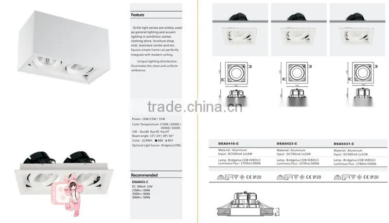 New fashion modern cob square led spot ceiling light16w