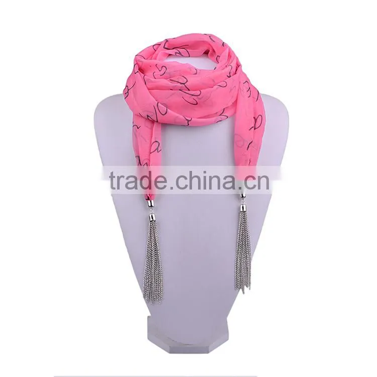 2016 Spring chiffon women new design silver tasseled multifunctional scarf