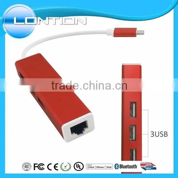 3 Port USB 3.0 Type C HUB With RJ45 Lan Ethernet Adapter