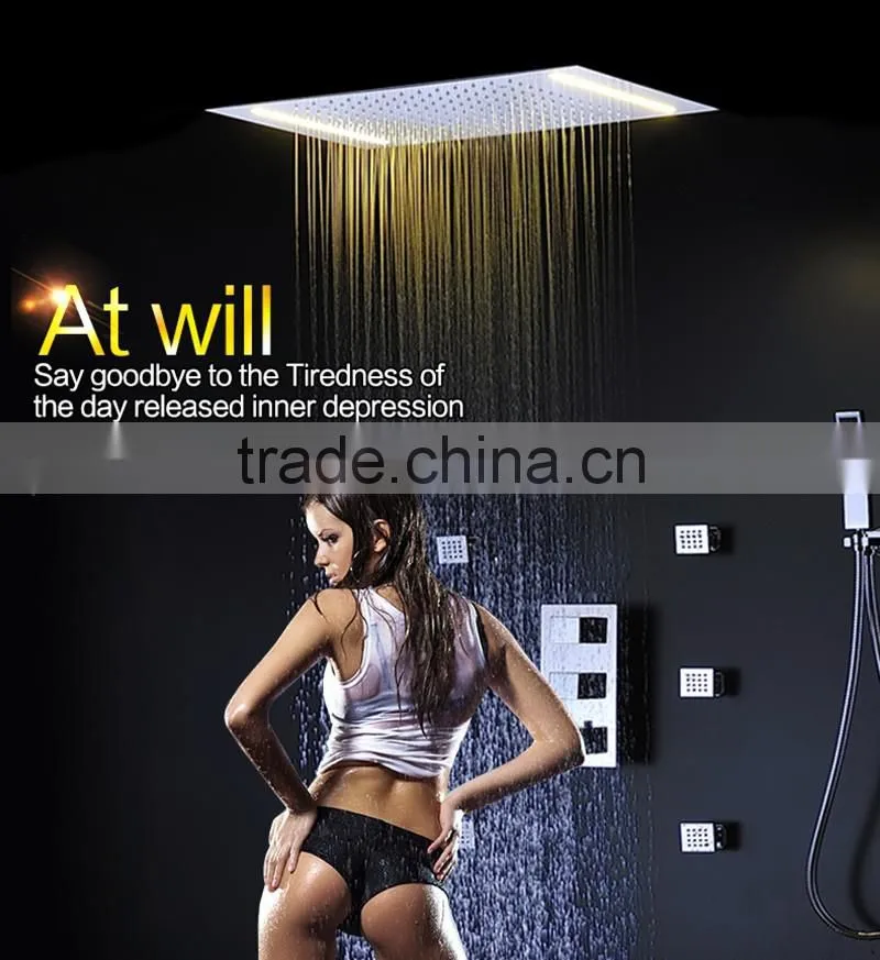 led shower complete set 3 Way in wall thermostatic shower faucet with 360*500mm electric shower + 6 pcs massage body jets
