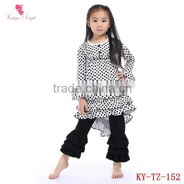 online wholesale children's boutique 2 pieces sets baby girls fashion design white and black dot ruffle outfits