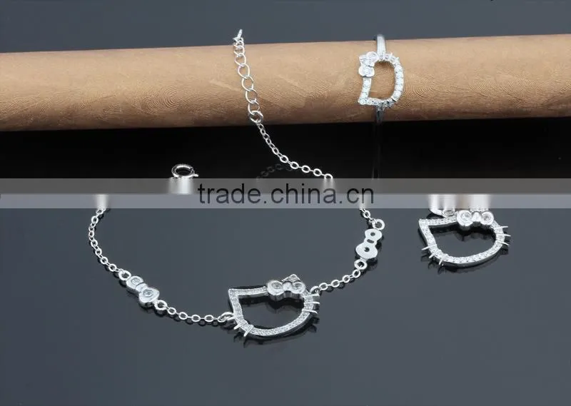 Cute cat shape jewelry for girl 925 sterling silver jewelry set