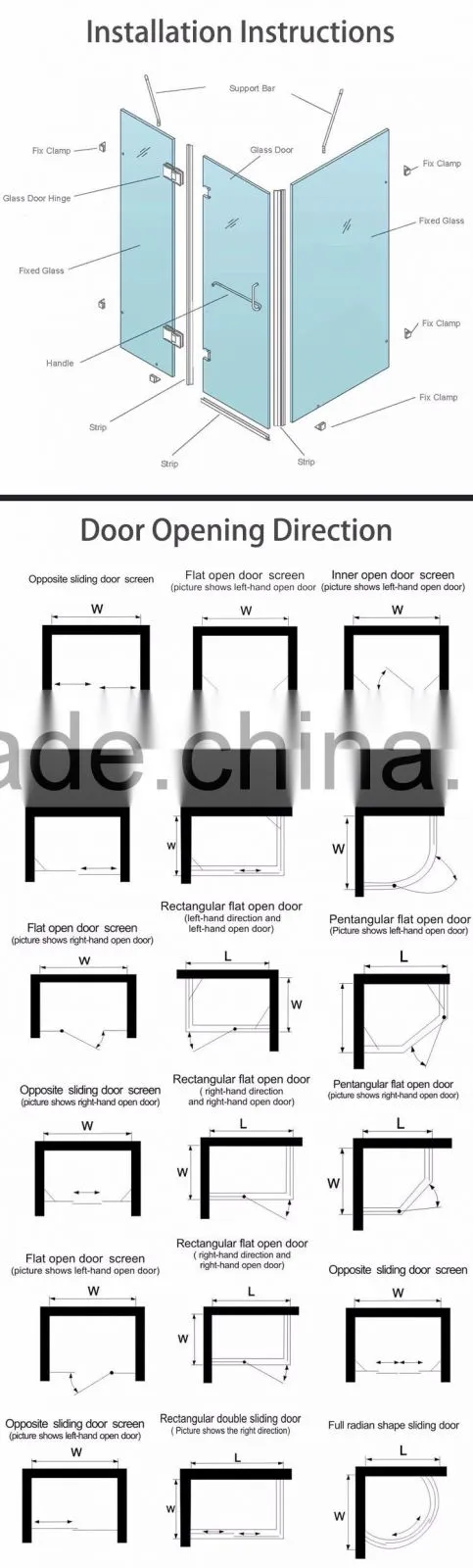Rectangular Shape High Quality 304 Stainless Steel Hardware Shower Glass Partition
