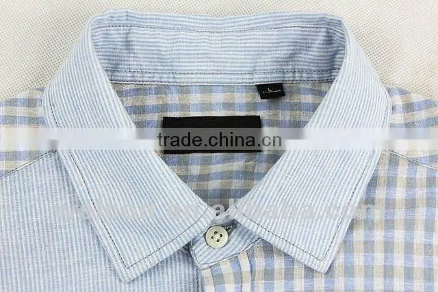 Latest brand design European style slim fit casual plaids trendy fashion short sleeve linen cotton shirts for men