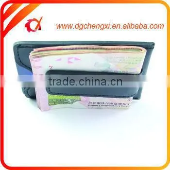 Promotional credit card holder PU money clip Functional PU leather stainless steel money clip