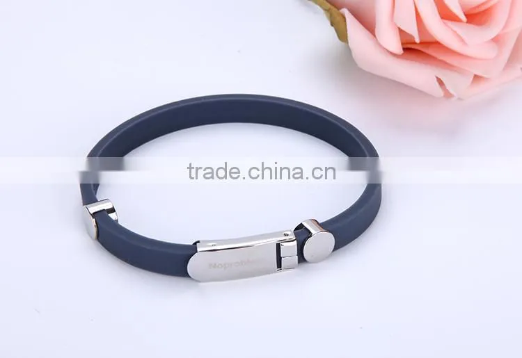 Noproblem P023 negative ion stainless steel silicone elastic sexy luxury rubber band bracelet