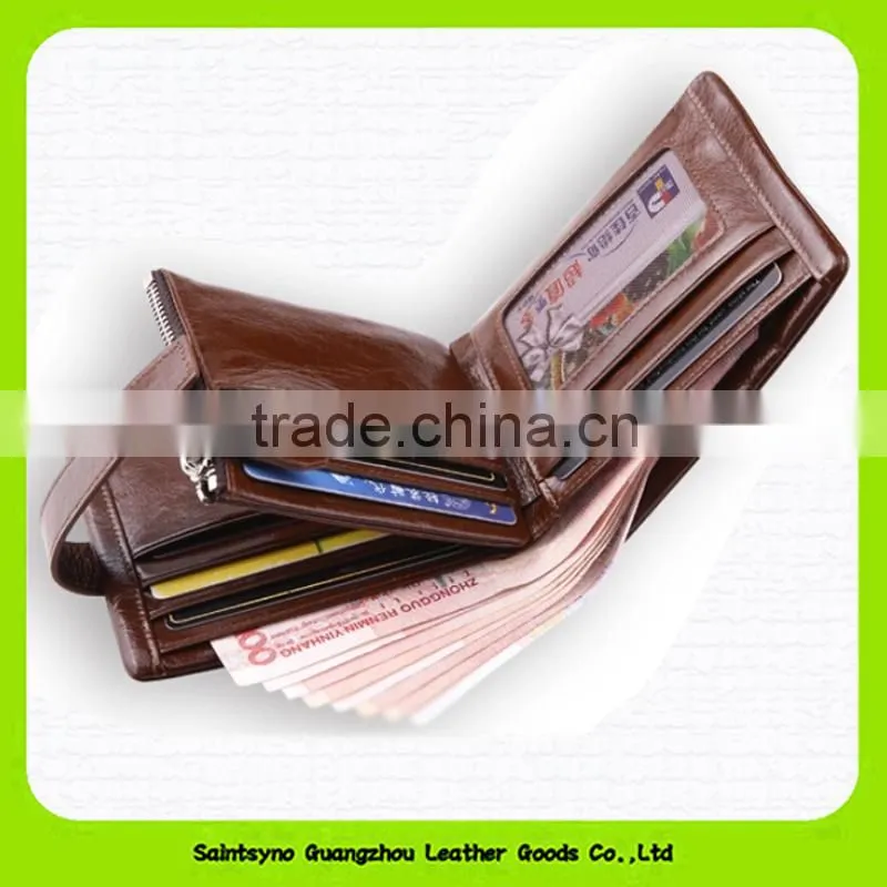 15627A Top quality factory outlet durable leather tri-fold men wallet