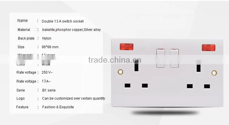High quality UK standard double 13A electric wall switch