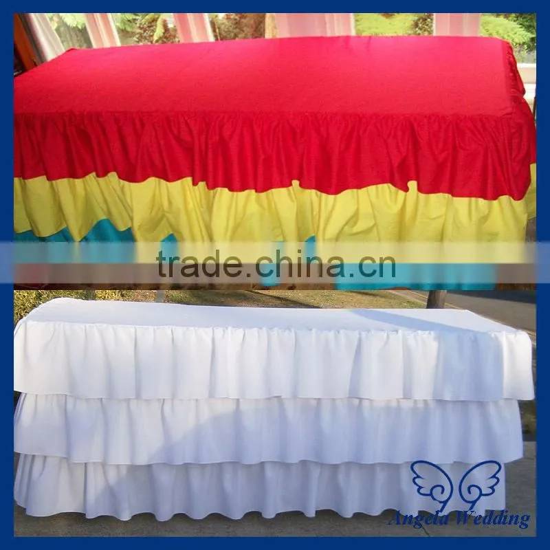 SK001D New 2014 ruffled elegant polyester ruffled polyester steps in bridal yellow table skirts