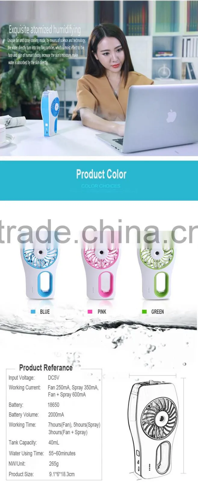 Hot selling Electric Handheld summer mini fan humidifier usb fan for phone