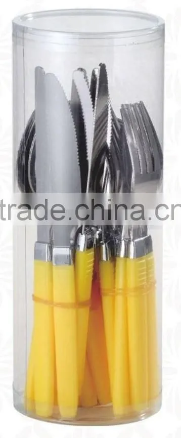 STAINLESS STEEL FLATEWARE SET, WITH PLASTIC HANDLE