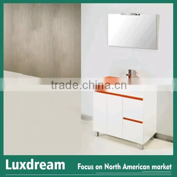 Colorful glass basin MDF cabinet commercial bathroom vanity
