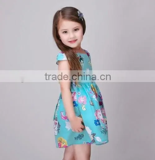 2016 cartoon printed Princess baby little queen dresses latest design baby little girls dresses