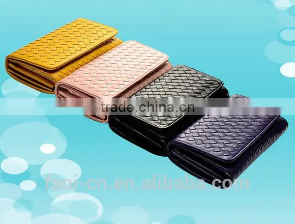New arrival fashion and elegant ladies leather clutch purse with woven pattern design
