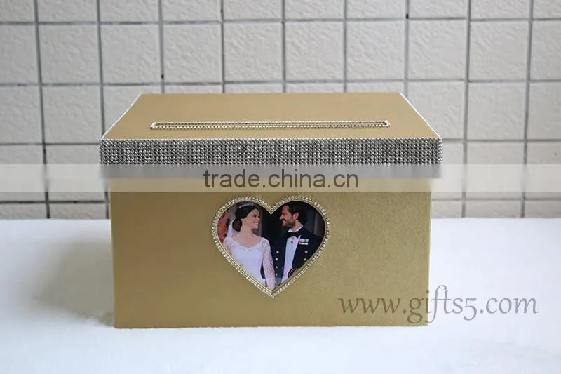 Excellent gold storage boxes / wedding card boxes with photo frame