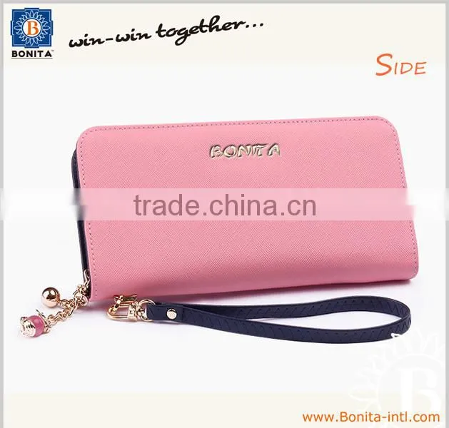 2015 Fashion custom handmade luxury women zipped cheap leather wallet lady