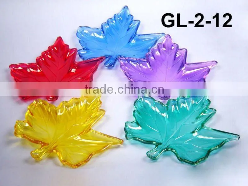 colored glass candle holder in leaf shape