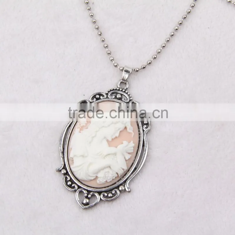 fashion jewelry necklace steampunk necklace pink beauty silhouette silver cameo pendant 2015 new party dress made in China yiwu
