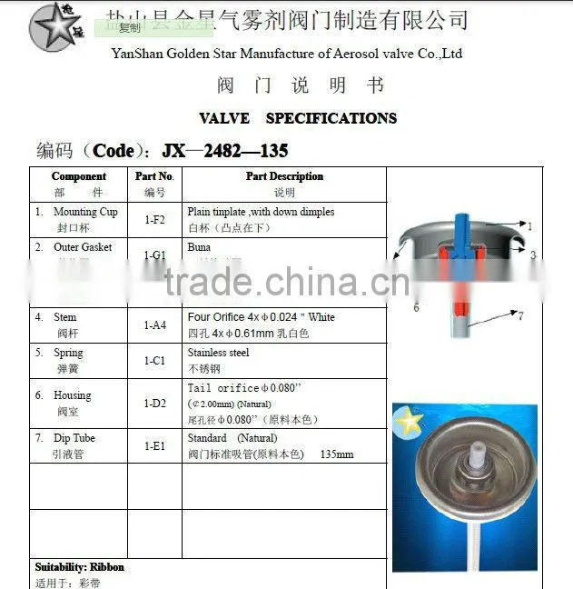 aerosol valve for dimethyl ether