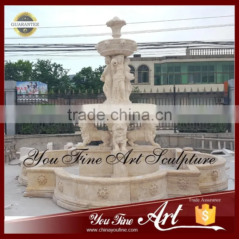 Outdoor Lion Statue Beige Travertion Outdoor Fountain