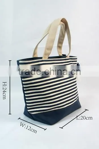 Fashion Stripe Canvas Bag Women Handbag (Blue White)