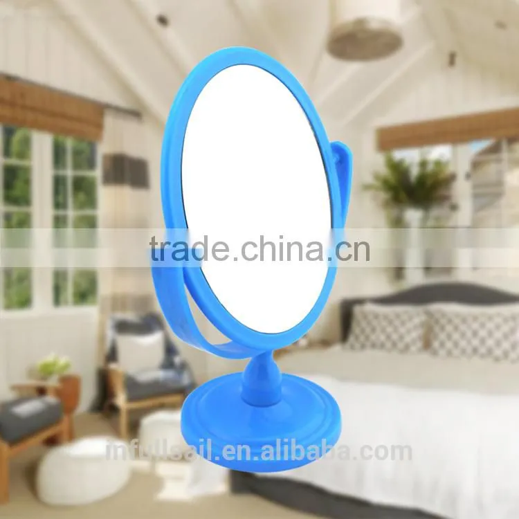 Plastic colourful double oval magnifying cosmetic/ table mirror