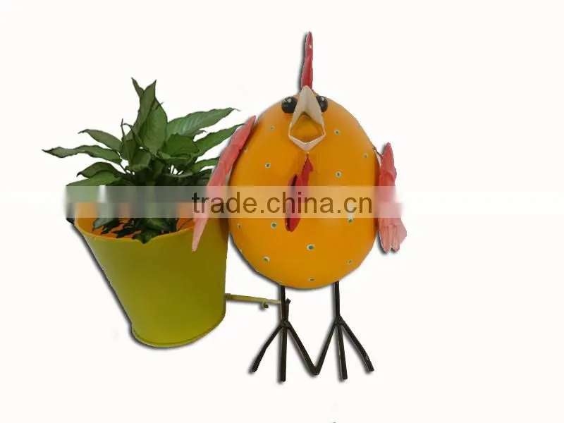 YS2014B184A cute chicken metal flower antique vase made in Xiamen with size 21.5X14X18CM