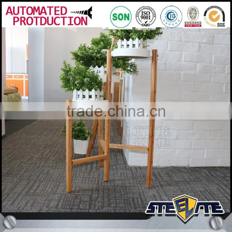 Wooden wall shelf design flowers display shelf with ladder