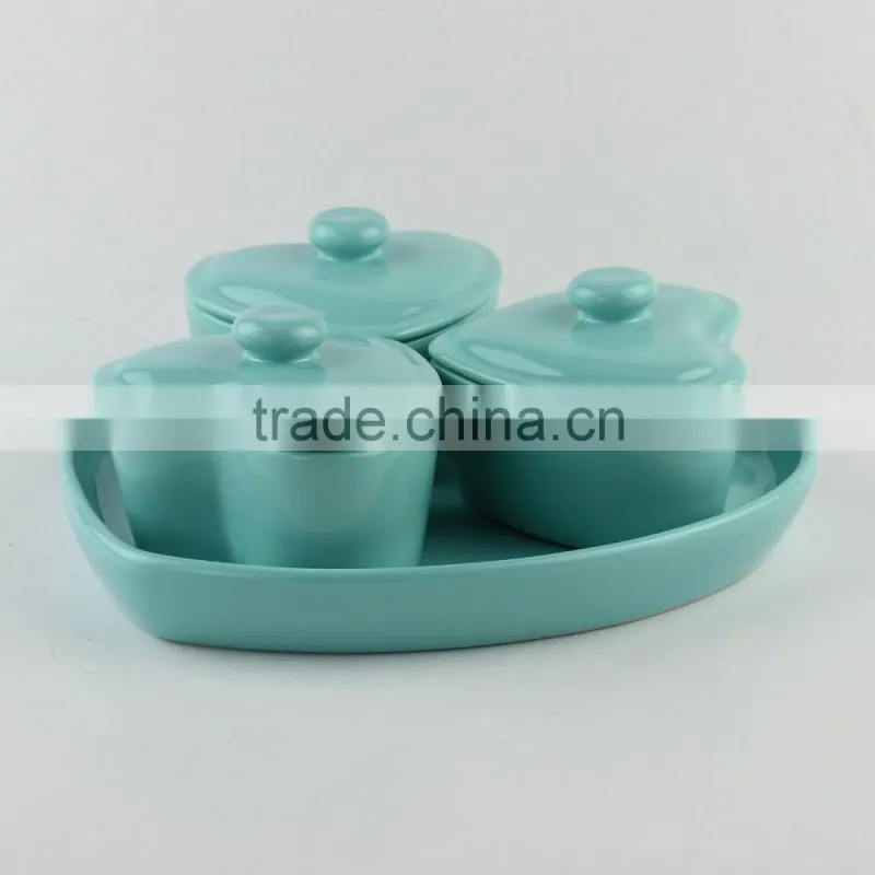 set of three heart shape stoneware mini casserole
