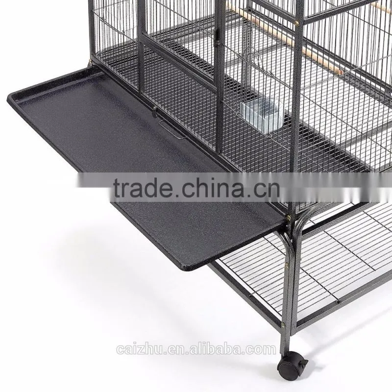Large Parrot Budgie Canary Bird Cage Aviary With Stand Castor Wheels Storage Shelf Hammer Tone Black