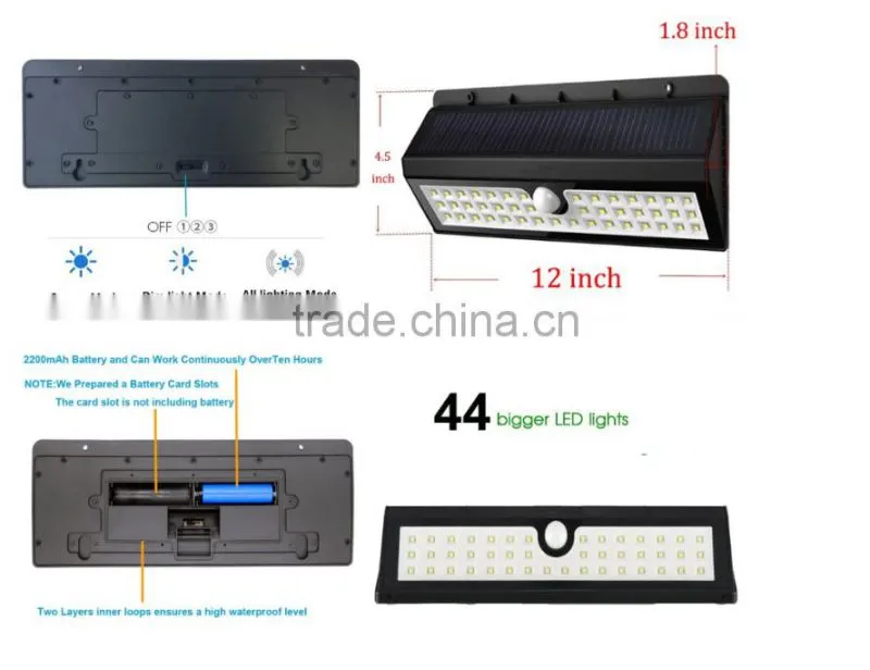 44 LED Outdoor Wireless Solar Energy Powered solar street light Ponds Decor Accent Lighting with Three Modes