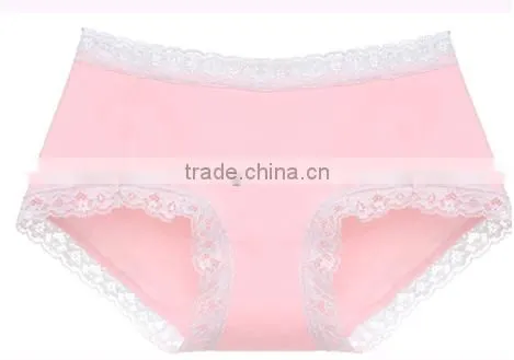 Lady lace edged cotton underwear candy color fashion design woman panty