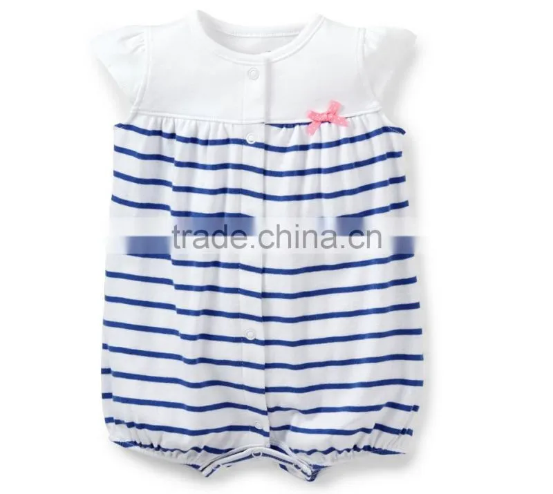 2015 hot sale summer wholesale 100% cotton fashion baby girl stripe romper