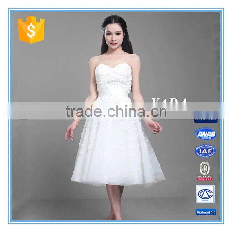 Pretty Off Shoulder Tulle Handmade Appliques Knee Length Wedding Dress