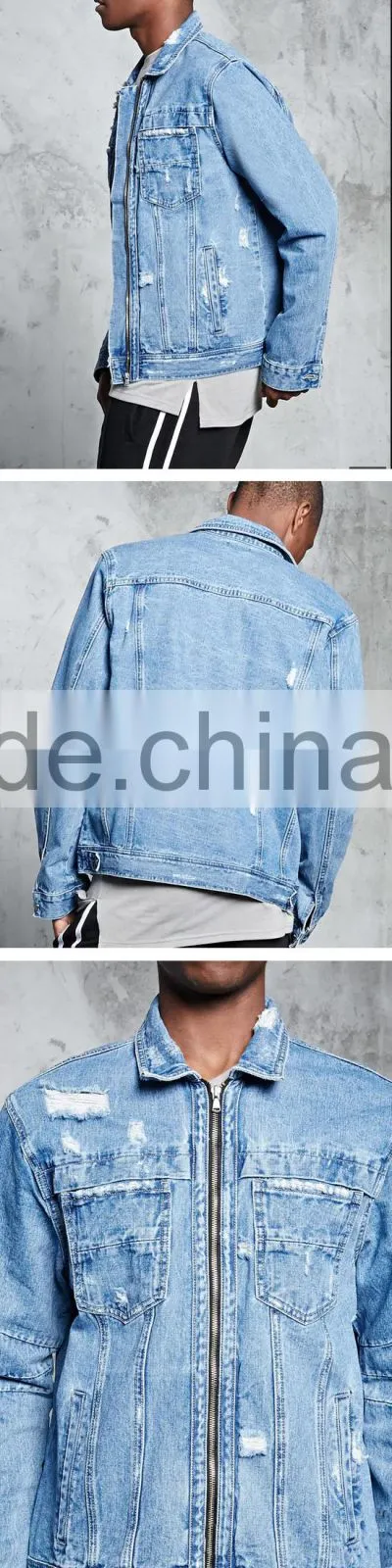 New style custom cheap brand bulk wholesale distressed denim jacket coats for mens