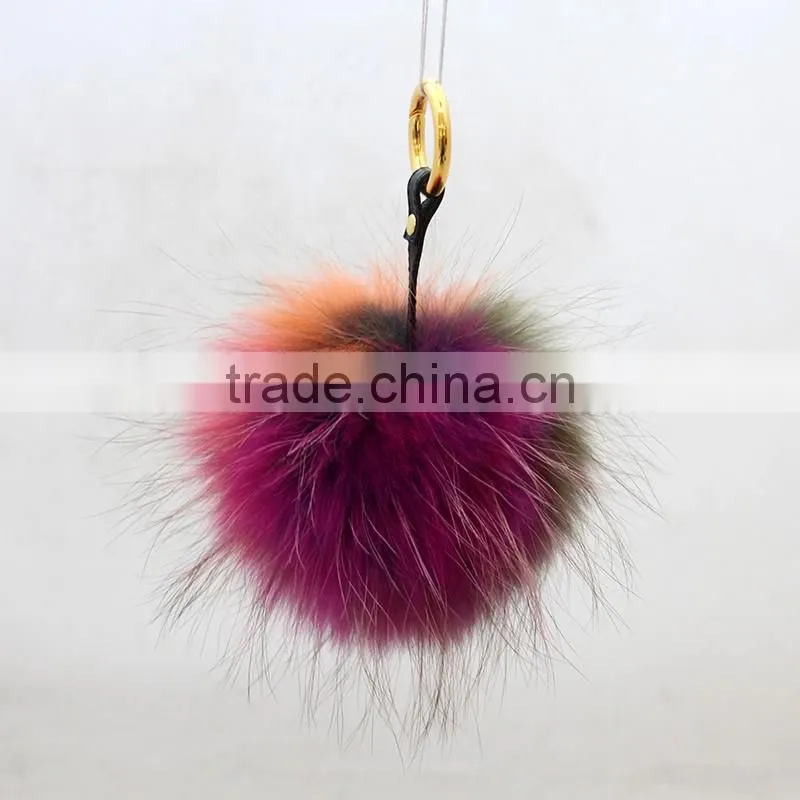 Myfur Natural Dyed Whole Raccoon Skin Fur Made Rainbow Colorful Fur Pom Pom Key Ring Bag Charm