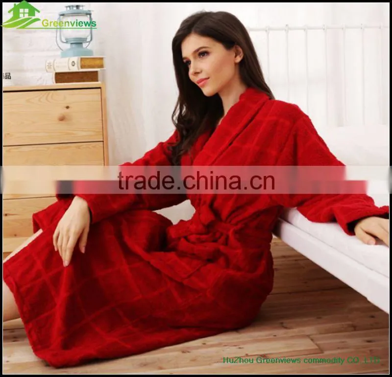 Wholesale cotton blue red down robes velvet tartan design bathrobe couples bathrobe
