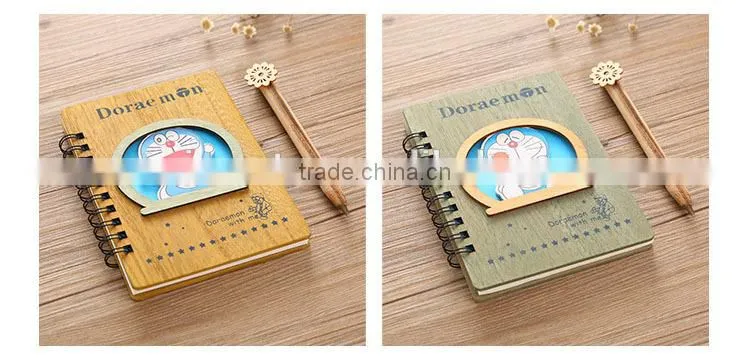 New Style Cute Design Doraemon Cartoon Wooden Anime Paper Notebook
