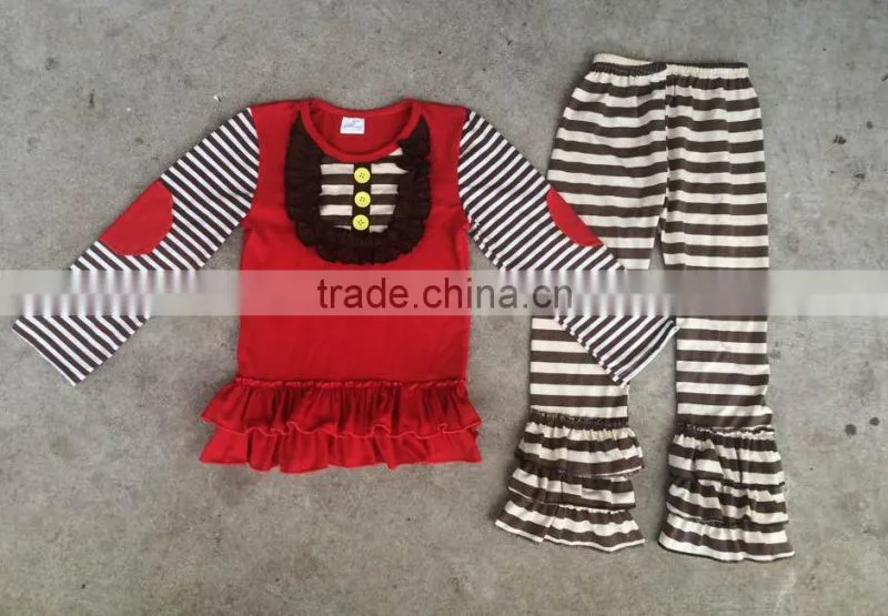 children's boutique fall clothing set polka dots red dress stripe ruffle pants holiday baby girl clothing outfit