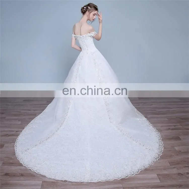 HS1626 2017 Long Train Puffy Bridal Ball Gown Sequined Embroidery Crystal Wedding Dress From China