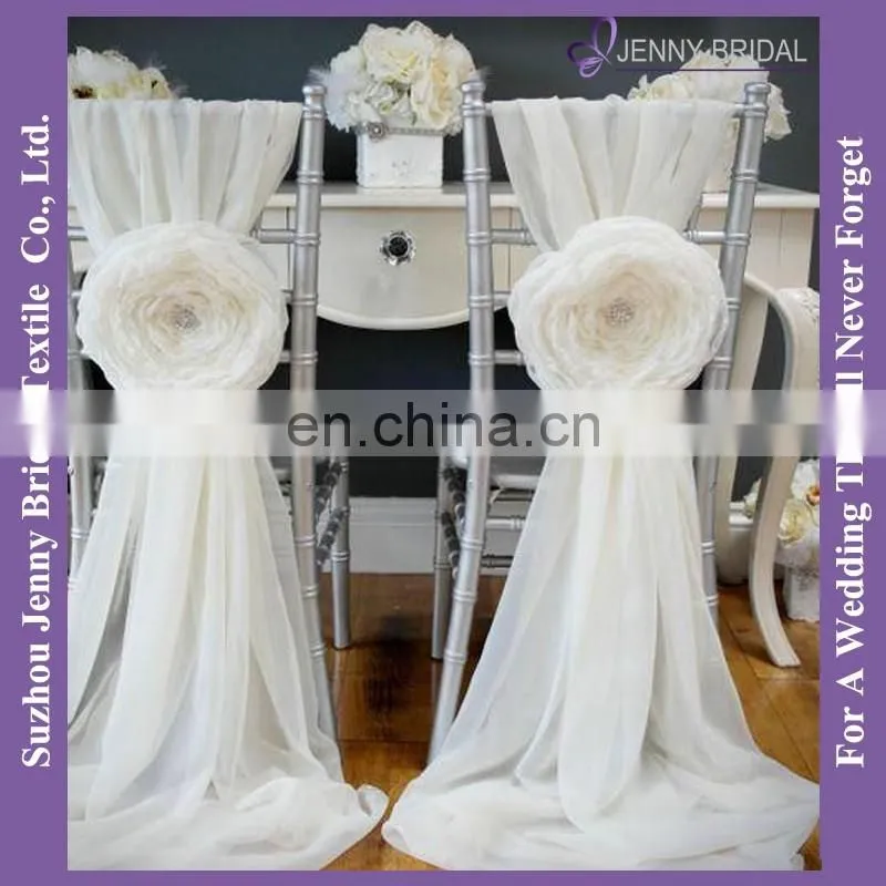 C214C ivory chiffon sashes wedding decoration organza flower chair sash