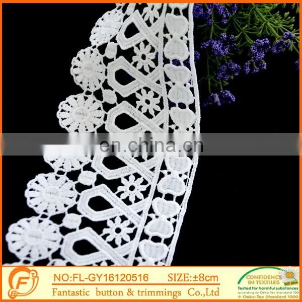 Flower Trimming laces And Waves White lace fabric wholesale tassels